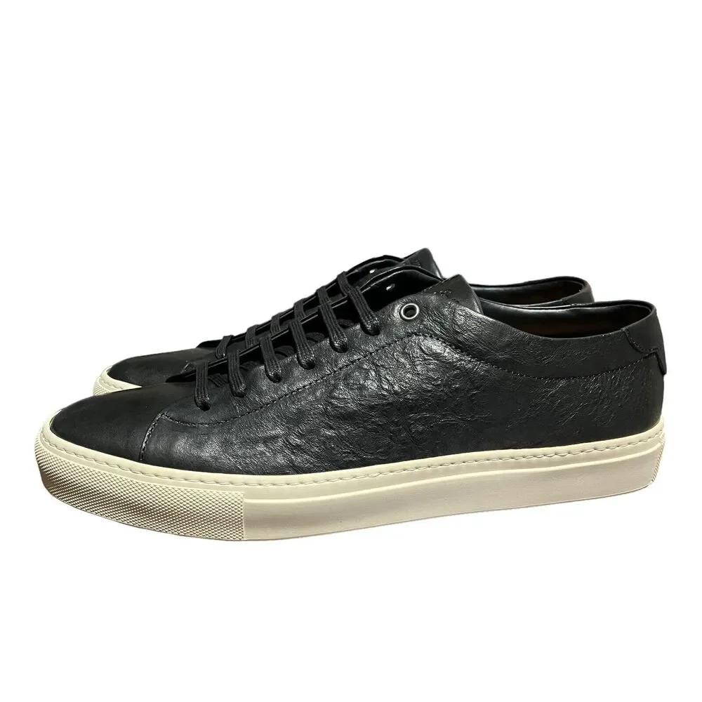 Good Man Brand Mens 11.5 Black Edge Lo-Top Sneaker Tumbled Vachetta Leather Ital